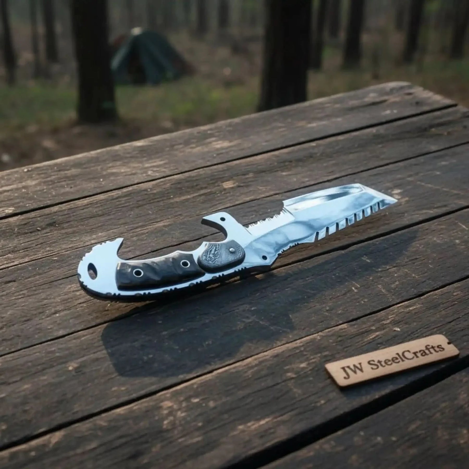 Tracker Knife Custom Handmade J2 Steel  Handle Sheep Horn & Damascus Bolster 13 by JW SteelCrafts