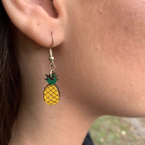 Pineapple Wooden Dangle Earrings | Tropical Fruit Jewelry