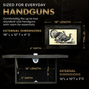 Wild Turkey Pair Gun Concealment Furniture - Handcrafted Hidden Gun Storage Wall Decor - Hidden Safe Furniture with Magnetic Lock for Quick Access & Storage - Made in USA