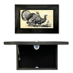 Wild Turkey Pair Gun Concealment Furniture - Handcrafted Hidden Gun Storage Wall Decor - Hidden Safe Furniture with Magnetic Lock for Quick Access & Storage - Made in USA