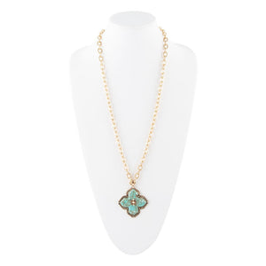 Blue Turquoise Maltese Cross Golden Pendant Necklace