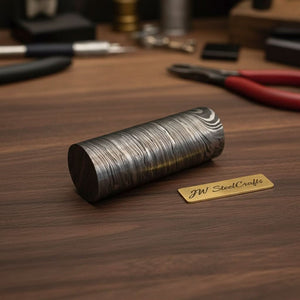 5 Inch Twisted Damascus Steel Round Billet Bar for Guards Rings and Jewelry Making by JW SteelCrafts