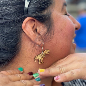 T Rex Dinosaur Wooden Dangle Earrings | Prehistoric Jewelry