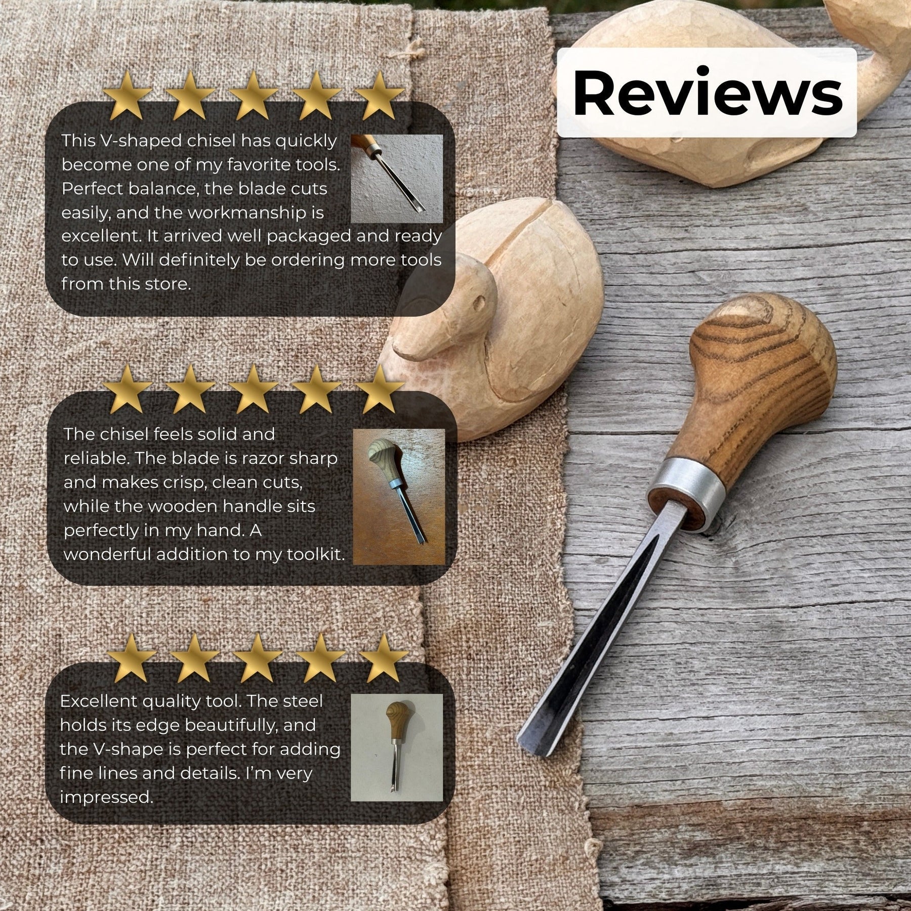 V-Parting Chisel 60 Degree with Palm Handle, 6 mm (0.24 inches)