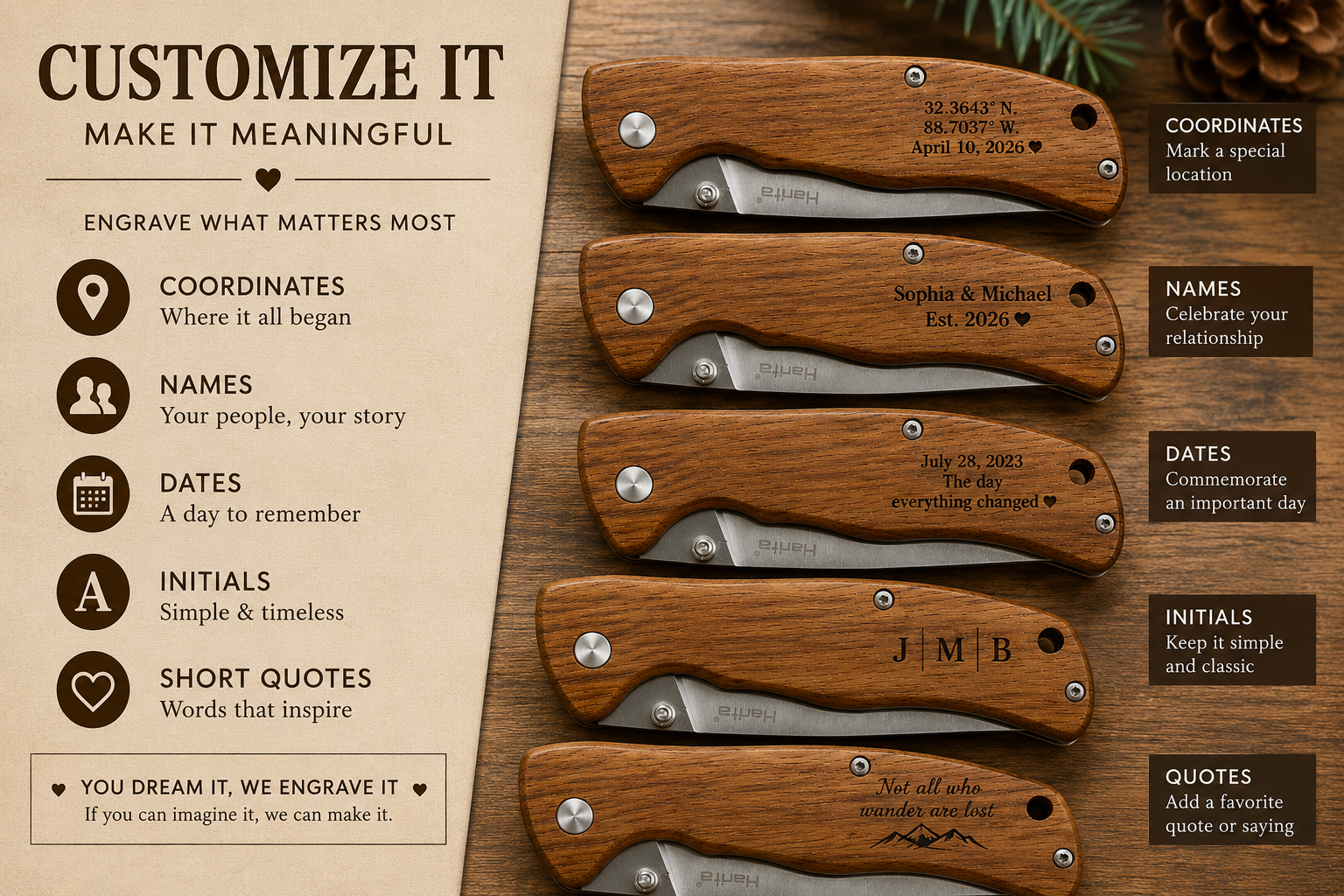Personalized Engraved Wood Handle Pocket Knife