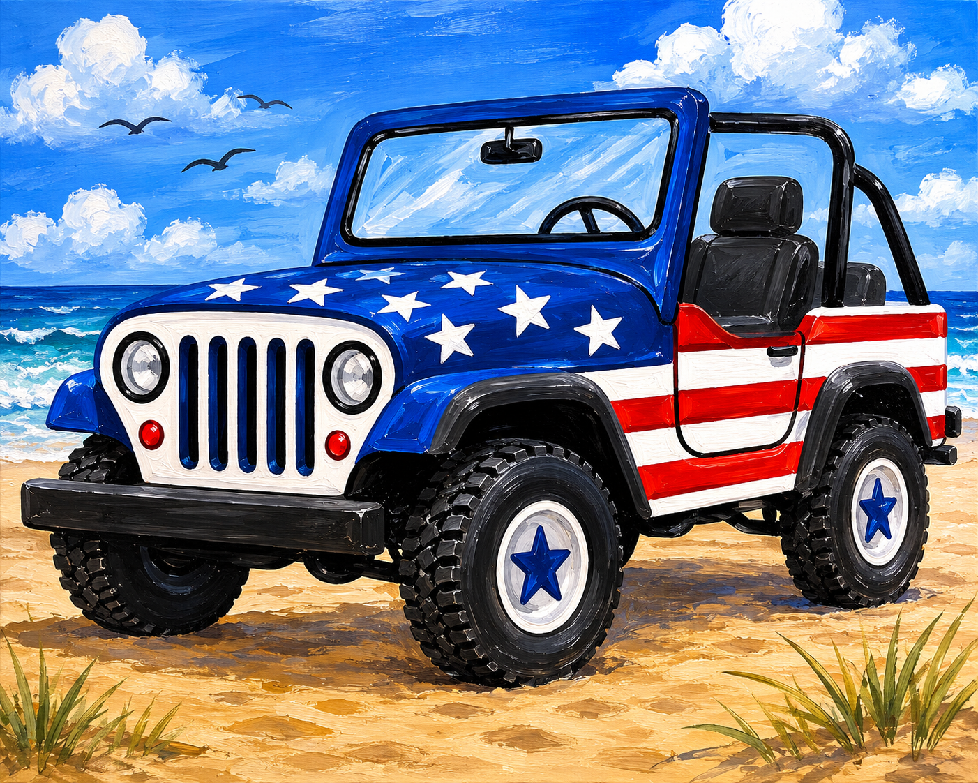 Coastal Canvas red white and blue Jeep DIY paint kit for patriotic painting at home