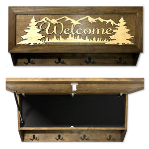 Mountain Scene Welcome Concealment Decor - Handcrafted Wooden Gun Cabinets - Gun Shelf Hidden Storage for Rifles, Shotguns, & Handguns - Quick Access Hidden Wall Safe
