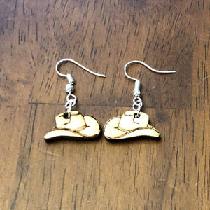 Cowboy Hat Wooden Dangle Earrings | Western Jewelry