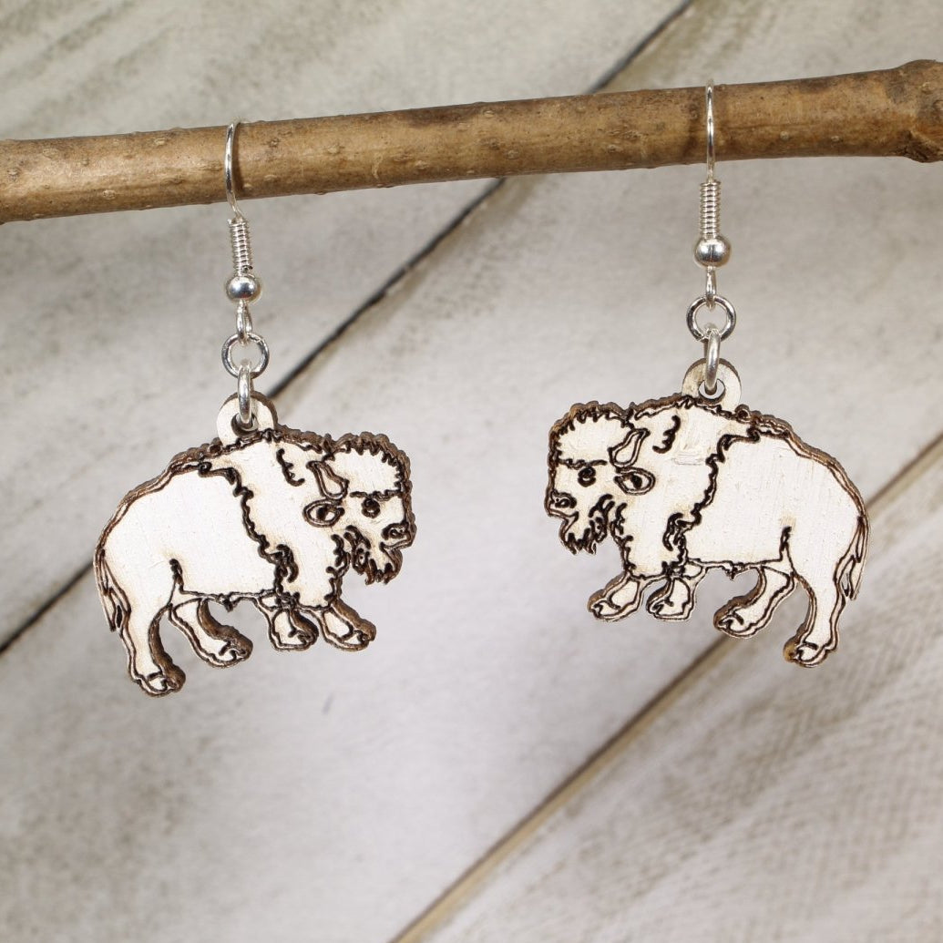 White Buffalo Wooden Earrings | Western Bison Wildlife Jewelry