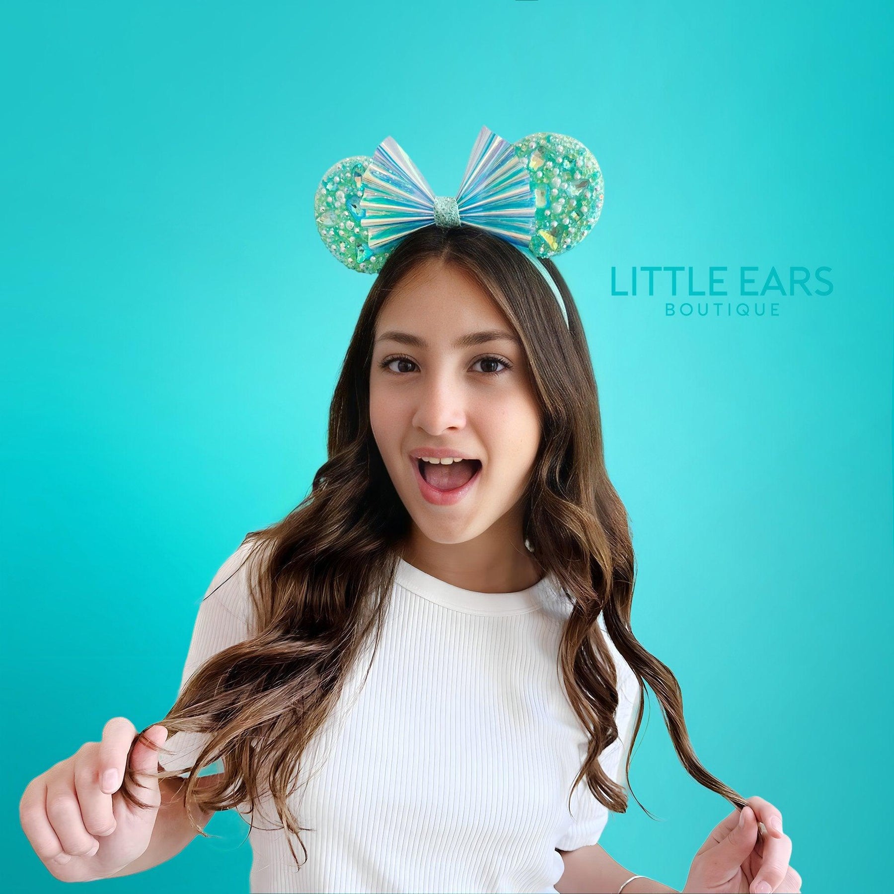 White Iridescent Sparkle Mickey Ears