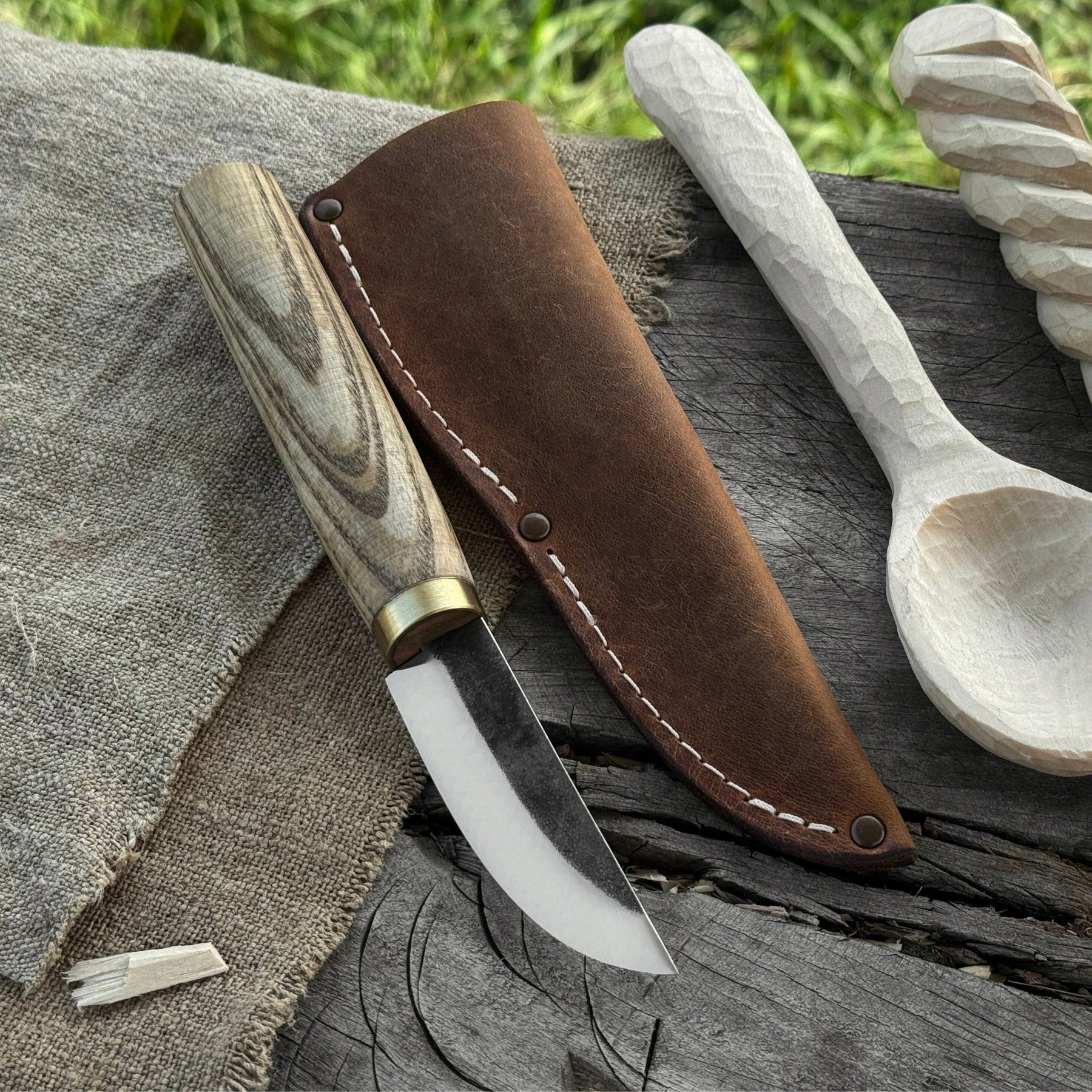 Whittling Sloyd Knife with Leather Sheath, 7.5 cm (2.95 inches) Blade