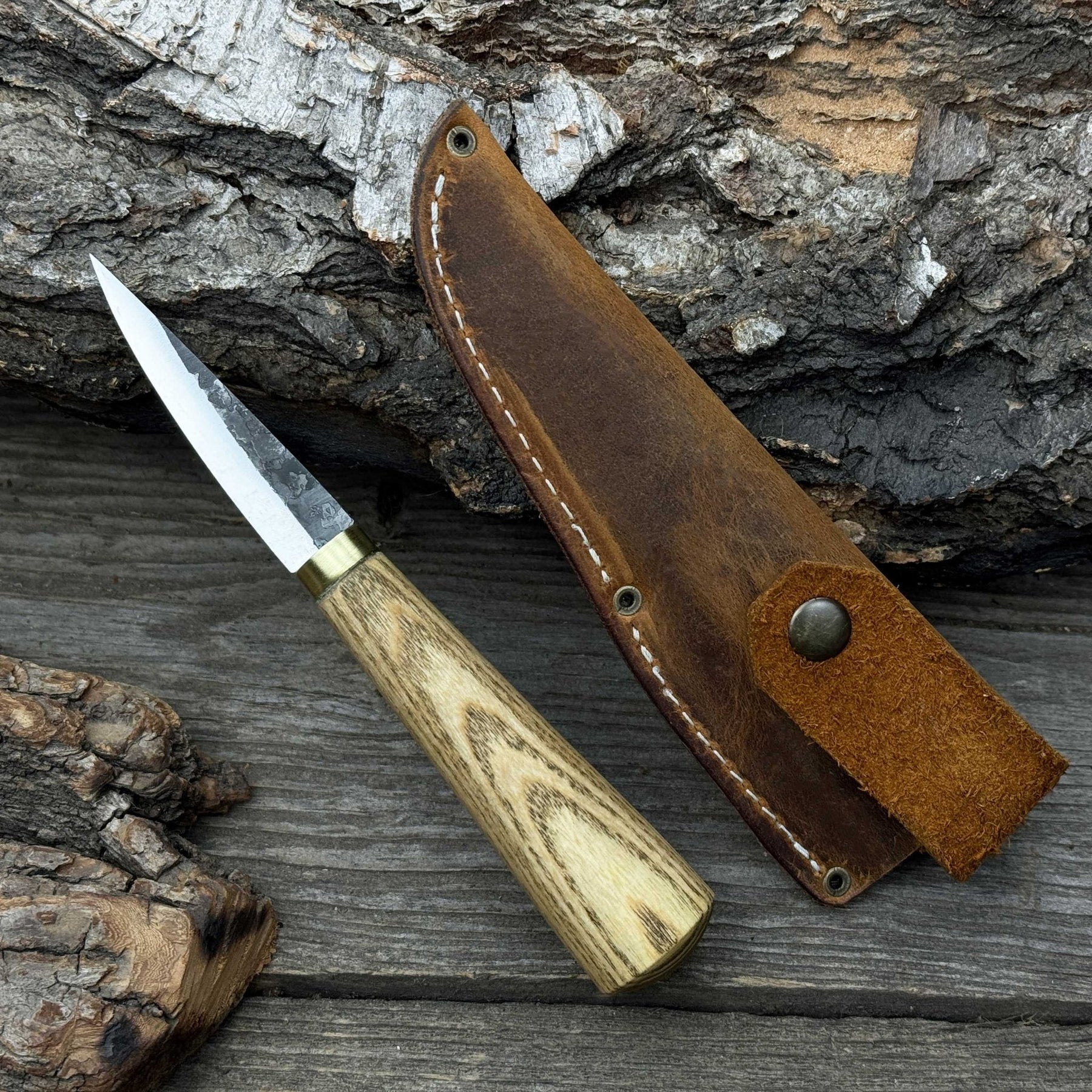 Whittling Sloyd Knife with Leather Sheath, 7.5 cm (2.95 inches)