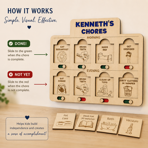 Personalized Wooden Routine Chart for Child with Chore Sliders and Interchangeable Task Cards