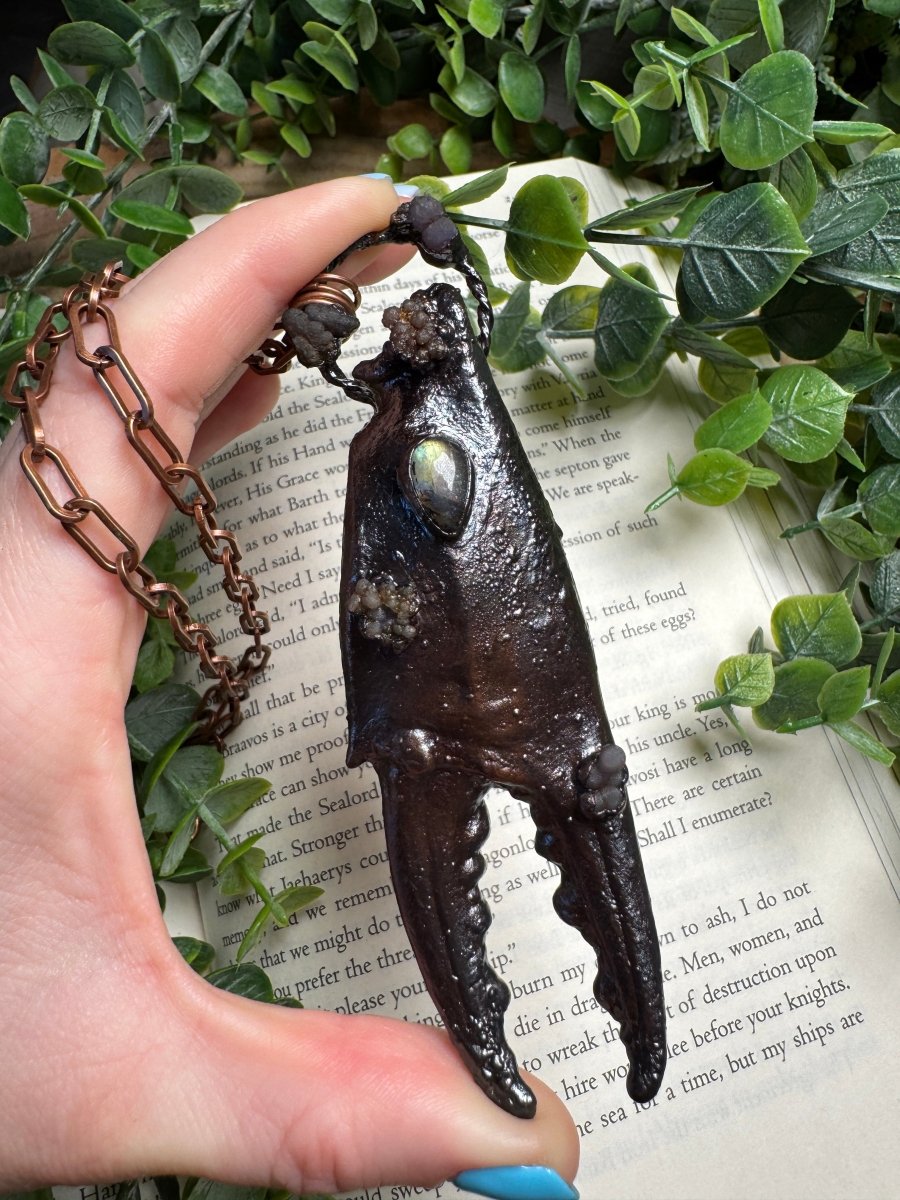 XL Crab Claw, Labradorite, and Grape Agate Necklace