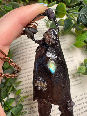 XL Crab Claw, Labradorite, and Grape Agate Necklace