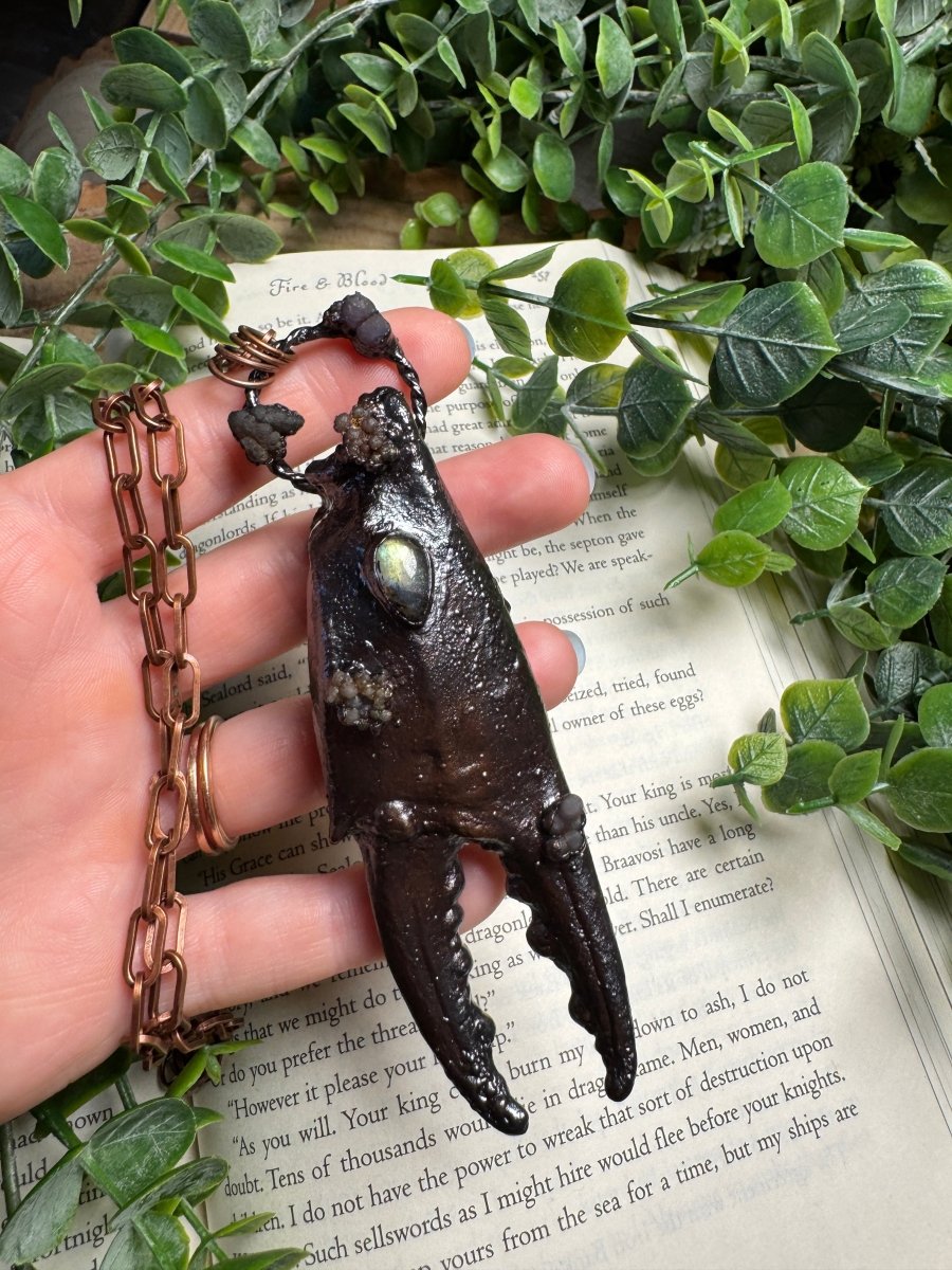 XL Crab Claw, Labradorite, and Grape Agate Necklace
